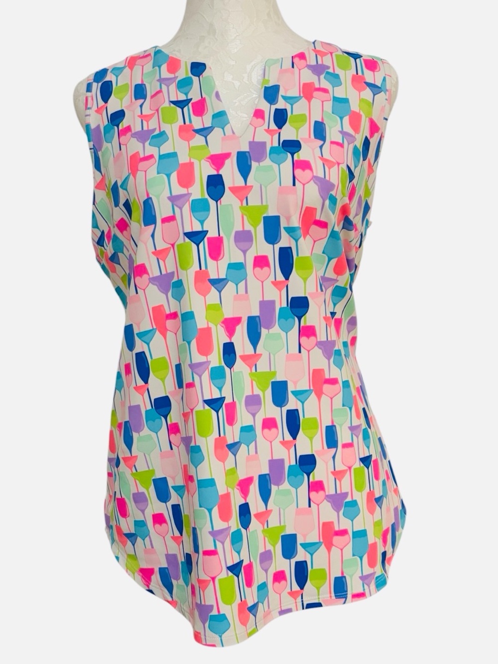LuLu B Sleeveless UPF 50 Cocktail Print Top Size M Resort Coastal